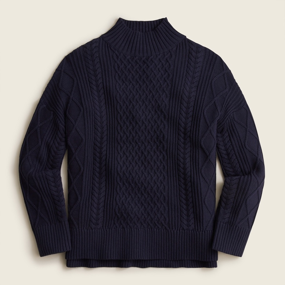 J. Crew | Long cotton cable-knit mockneck sweater